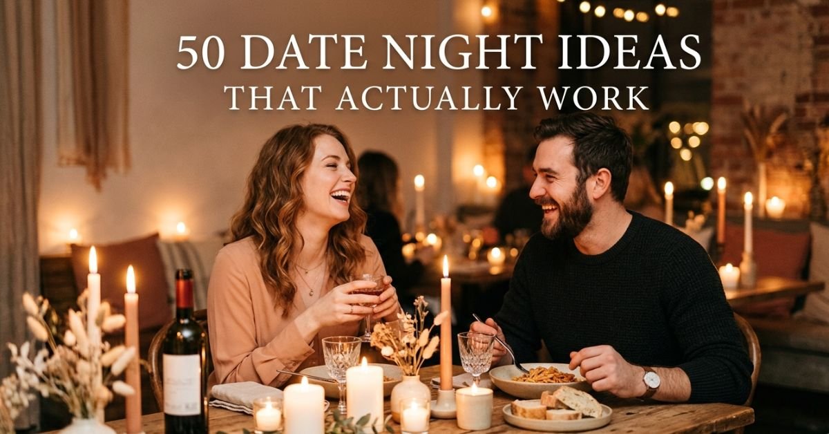 Romantic date night idea couple candle light dinner at home cozy setup for couples