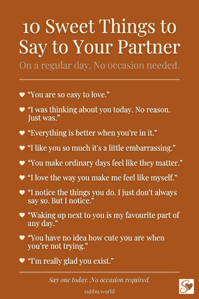 Terracotta infographic listing 10 sweet things to say to your partner on any ordinary day with no occasion needed